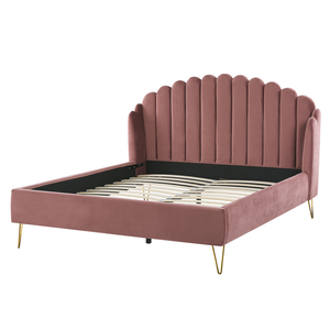 Letto con rete in velluto rosa 160 x 200 cm gambe in metallo testata retro capitonné