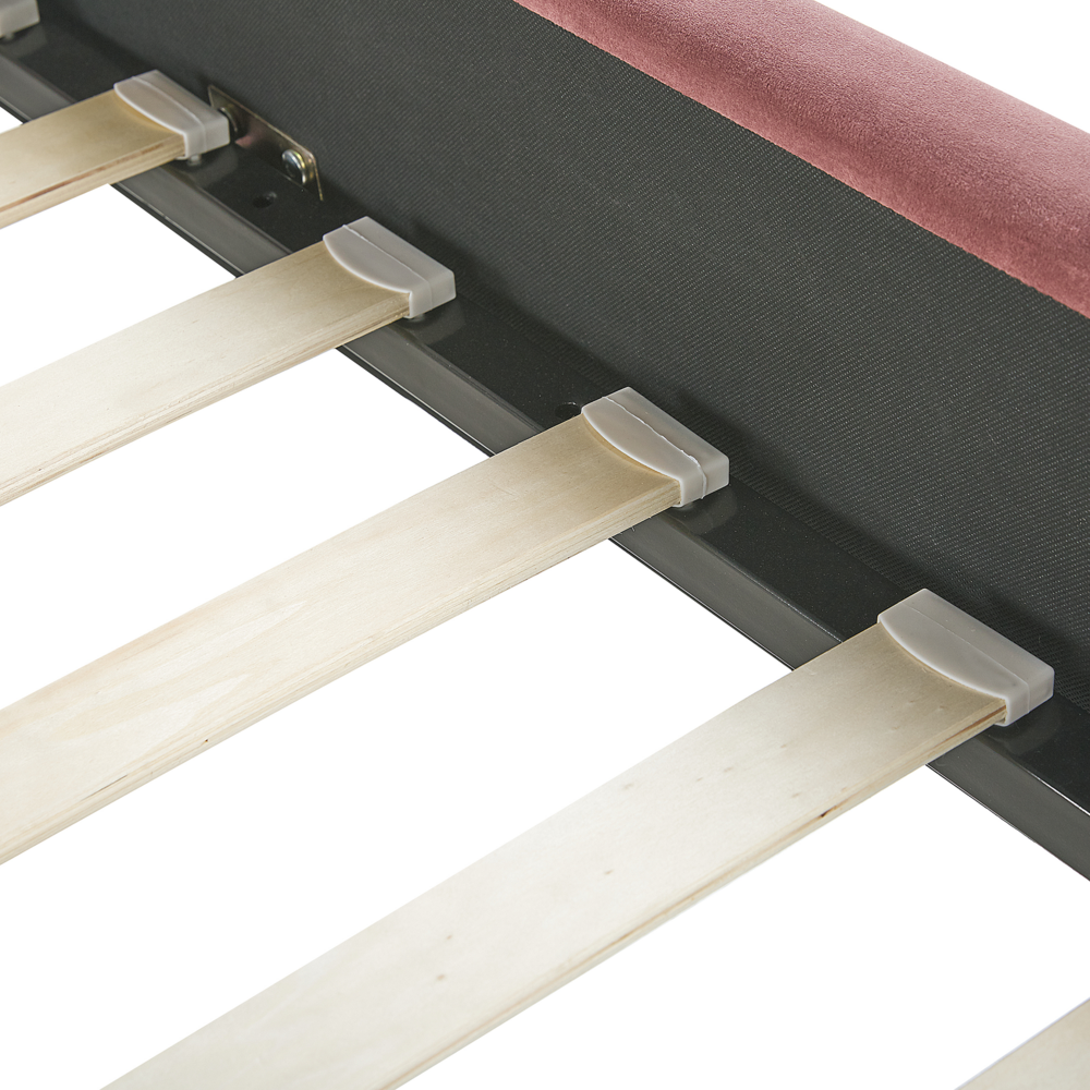 Letto con rete in velluto rosa 160 x 200 cm gambe in metallo testata retro capitonné