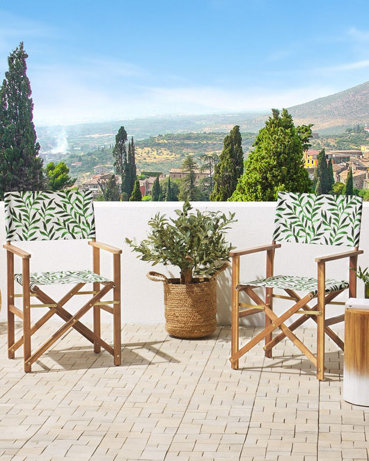 Set di 2 sedie da regista da giardino in legno chiaro con foglie di acacia bianco sporco tessuto sostitutivo pieghevole con 2 Tele intercambiabili