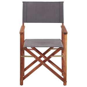 Set di 2 sedie da regista da giardino in legno scuro con tessuto di ricambio in tessuto di acacia grigio fenicottero con 2 Tele intercambiabili