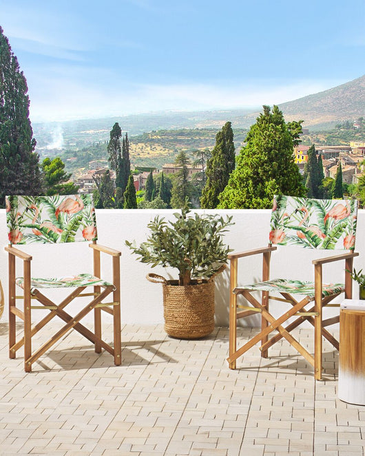 Set di 2 sedie da regista da giardino in legno chiaro con tessuto di ricambio in tessuto di acacia grigio fenicottero con 2 Tele intercambiabili