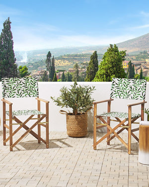 Set di 2 sedie da regista da giardino in legno chiaro con foglie di acacia grigie modello tessuto sostitutivo pieghevole con 2 Tele intercambiabili