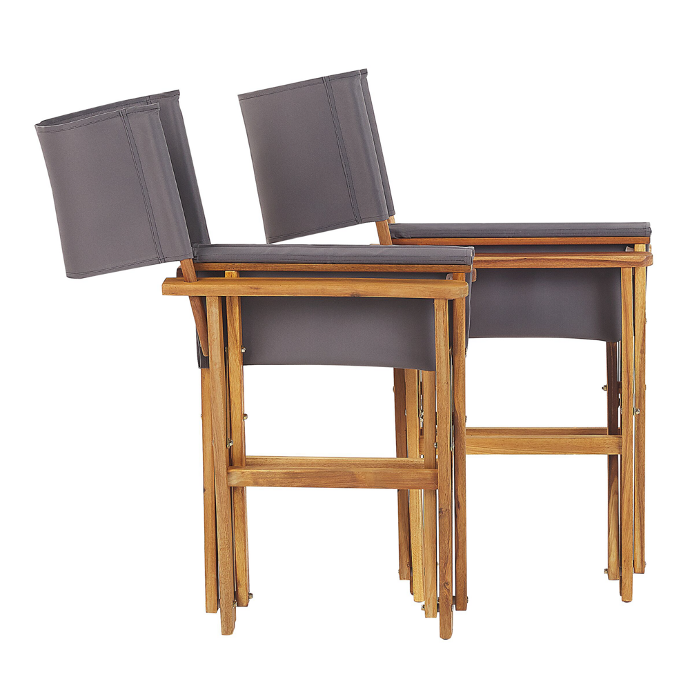 Set di 2 sedie da regista da giardino in legno chiaro con tessuto di ricambio in tessuto di acacia grigio astratto modello pieghevole con 2 Tele intercambiabili