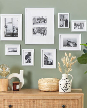 Set di 8 foto incorniciate bianche varie misure decorazioni moderne ganci per galleria