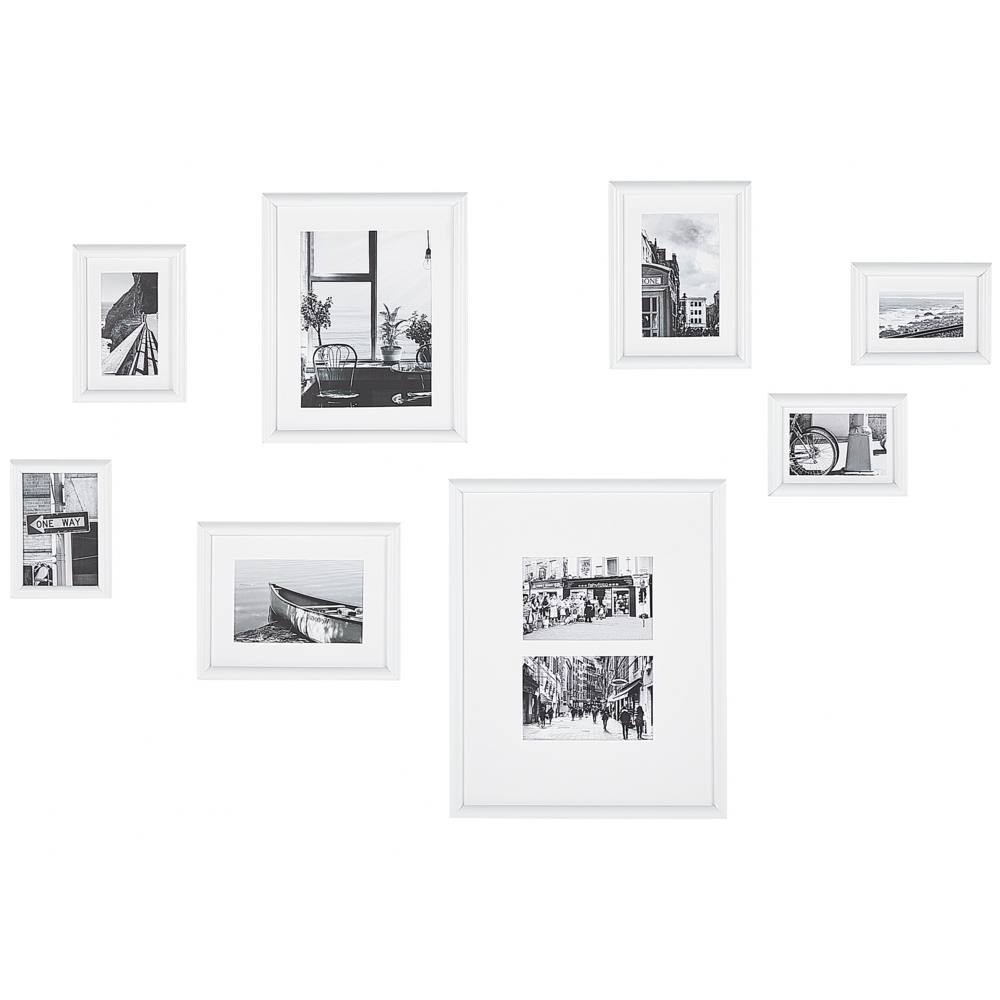 Set di 8 foto incorniciate bianche varie misure decorazioni moderne ganci per galleria