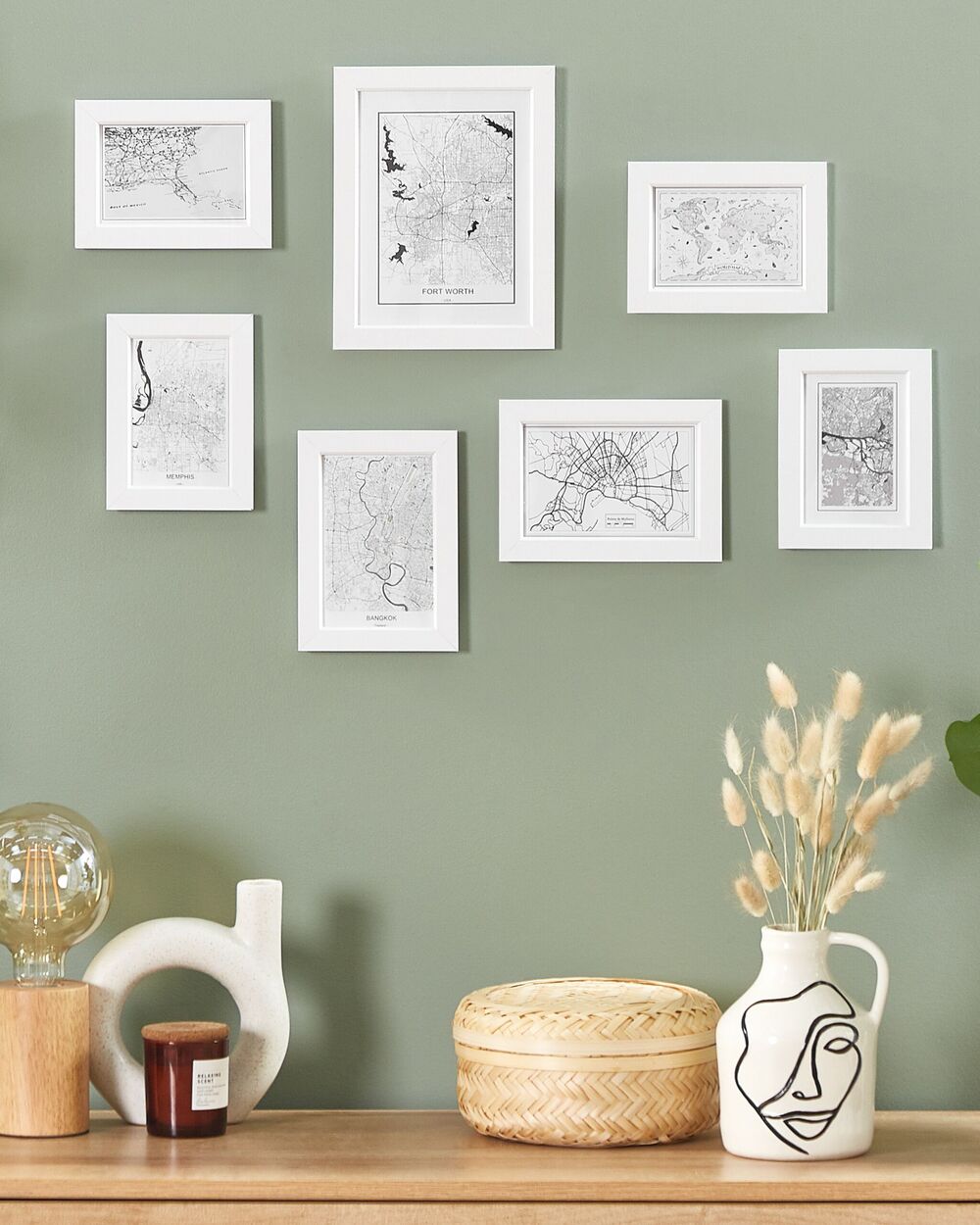 Set di 7 mappe incorniciate bianche varie dimensioni Ganci retrò Galleria soggiorno da parete