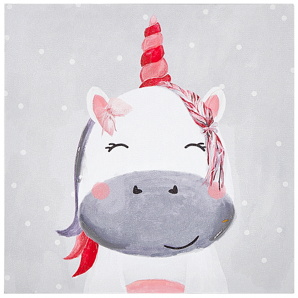 Set di 3 stampe artistiche su tela in poliestere grigio e rosa 30 x 30 cm ganci di montaggio per la cameretta dei bambini