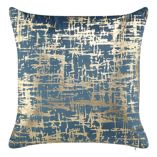 Set di 2 cuscini decorativi in poliestere blu e dorato effetto craquelé 45 x 45 cm motivo stampato in lamina