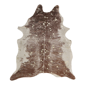 Tappeto tappetino Marrone con Finta Pelle di Vacchetta dorato 130 x 170 cm con Macchie Irregolare Moderno Rustico