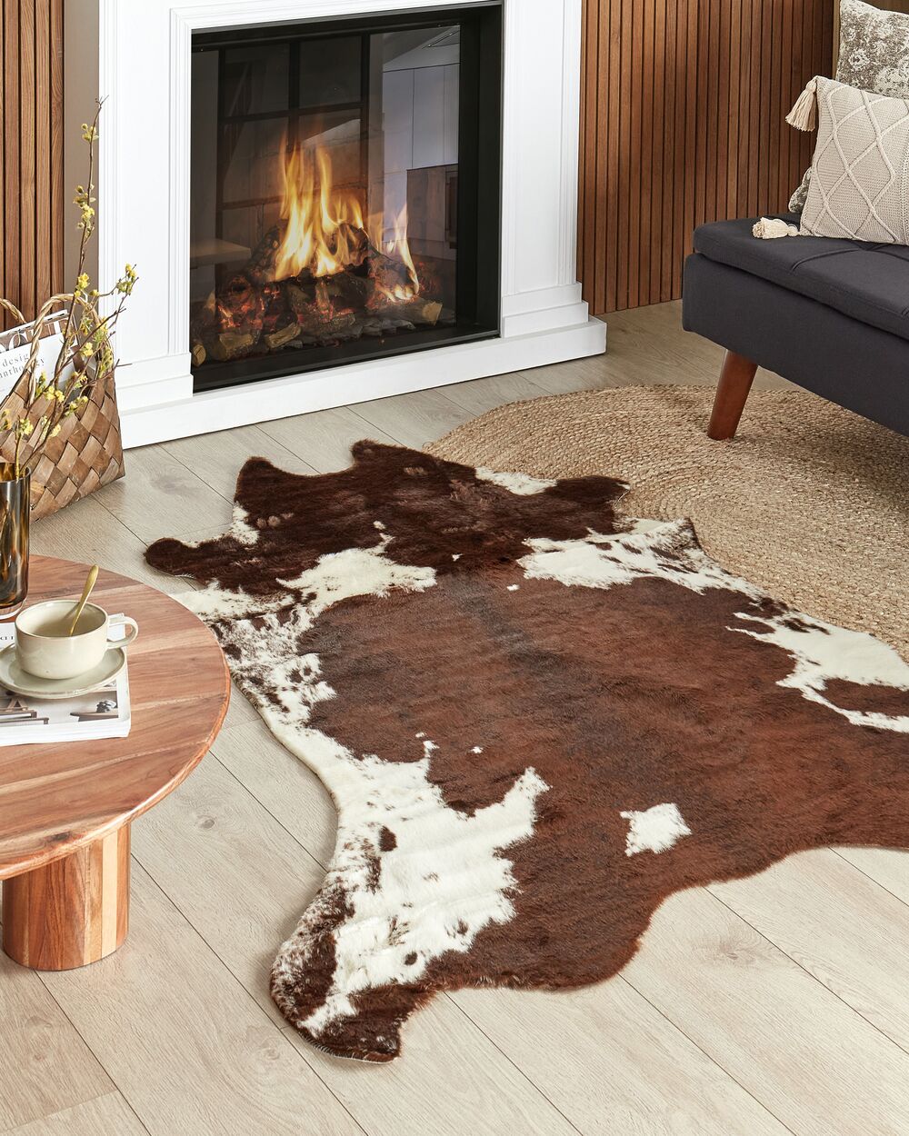 Tappeto tappetino Marrone e Bianco Ecopelle Pelle Bovina 130 x 170 cm Irregolare Moderno Rustico