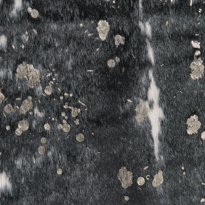Tappeto Nero e Bianco Ecopelle Pelle Bovina 150 x 200 cm con Macchie Dorate Irregolare Moderno Rustico