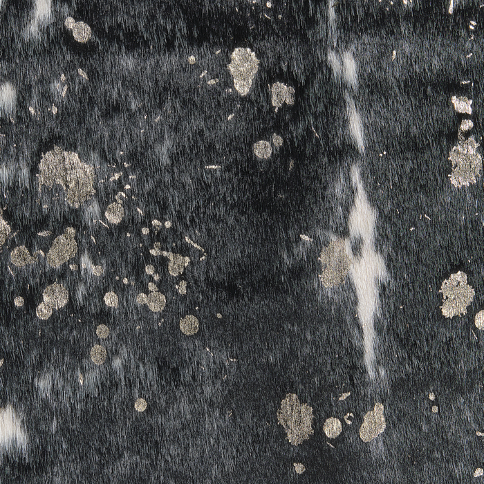 Tappeto Nero e Bianco Ecopelle Pelle Bovina 150 x 200 cm con Macchie Dorate Irregolare Moderno Rustico