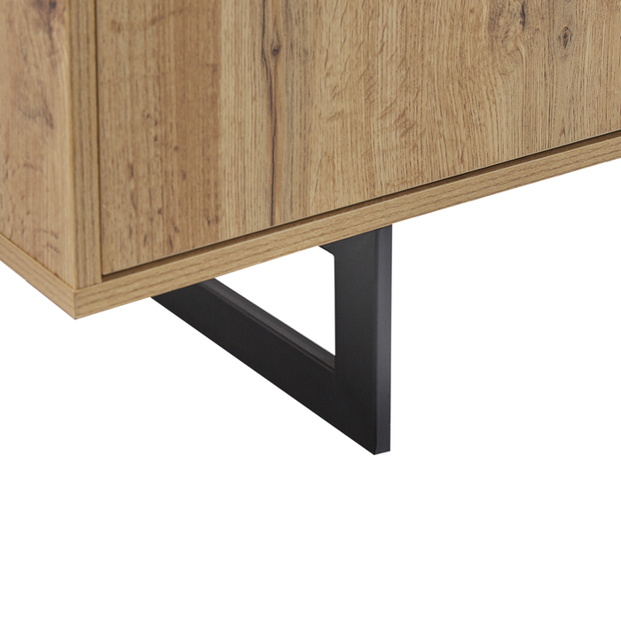 Madia credenza in Truciolare di Legno Chiaro Mobiletto a 2 Ante con 2 Cassetti Gambe in Metallo Rustico