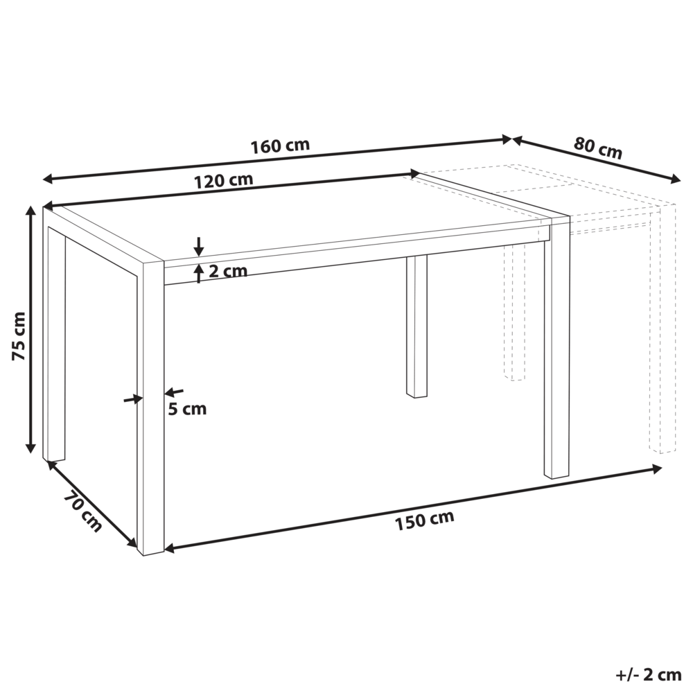 Tavolo da Pranzo Allungabile Gambe in Metallo Nero 120/160 x 80 cm Meccanismo Tradizionale Finitura Laccata Lucida