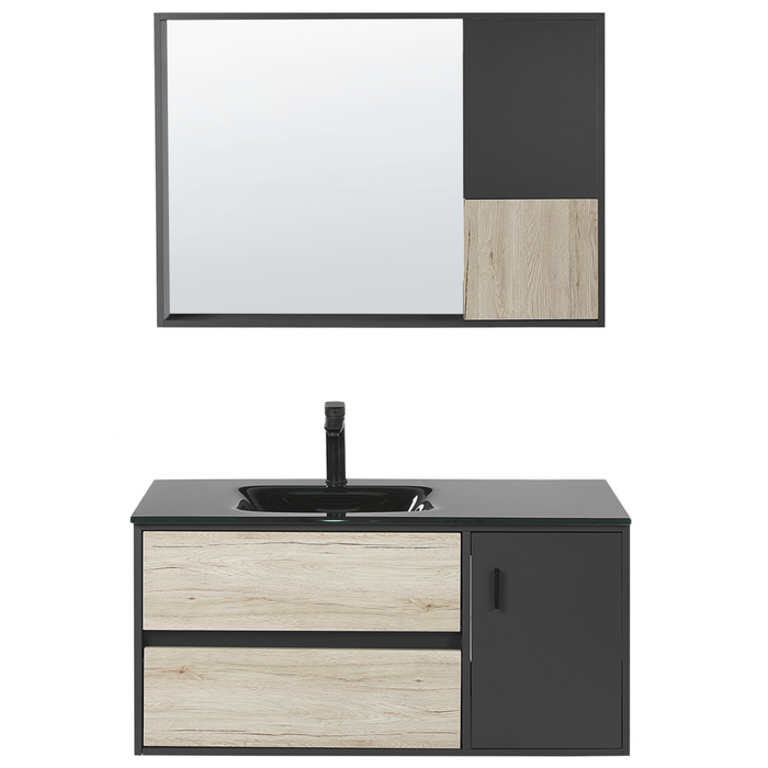 Set di mobili da bagno in 4 pezzi in MDF Nero 100 cm armadietto in ceramica lavabo pensile con specchio
