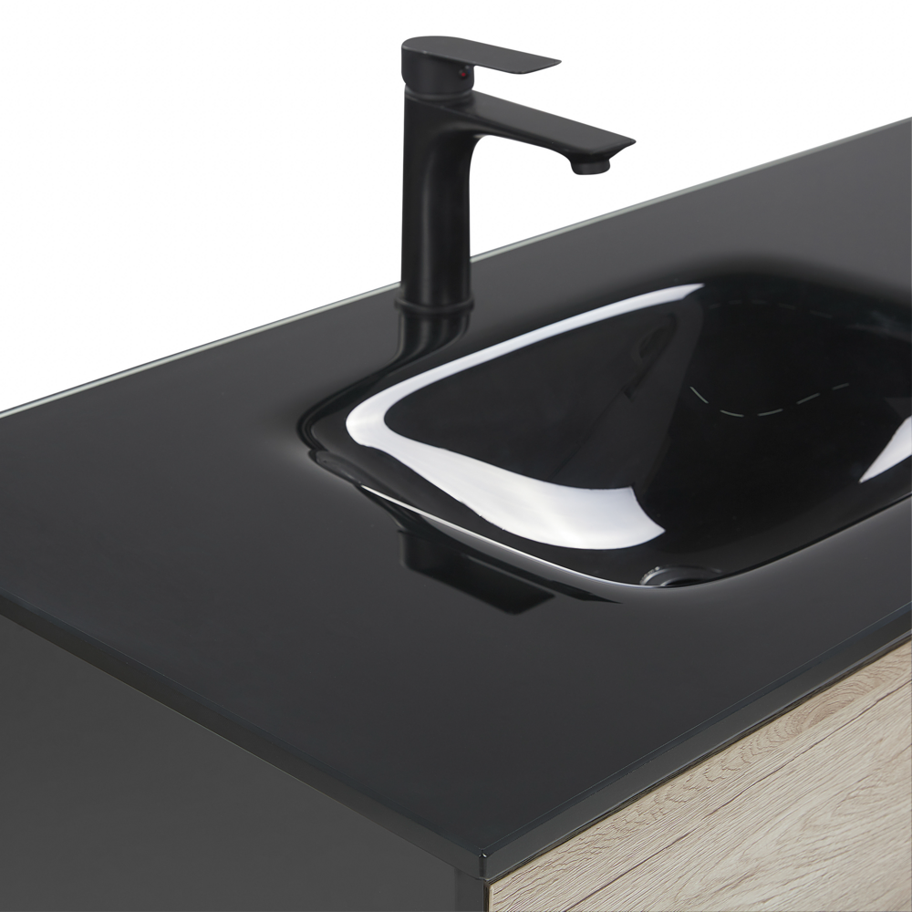 Set di mobili da bagno in 4 pezzi in MDF Nero 100 cm armadietto in ceramica lavabo pensile con specchio