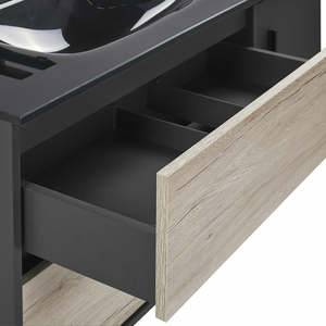 Set di mobili da bagno in 4 pezzi in MDF Nero 100 cm armadietto in ceramica lavabo pensile con specchio