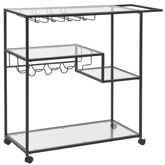 Carrello Cucina Ferro Nero Vetro Temperato 86 x 40 cm Ruote Industriali con Freni Portabottiglie Ripiani Sala da Pranzo