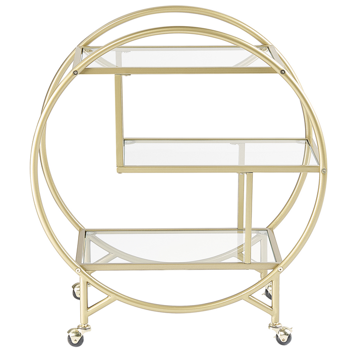 Carrello Cucina Metallo dorato Vetro 50 x 34 cm Ruote Glamour Portaoggetti Aperto Tre Ripiani Soggiorno