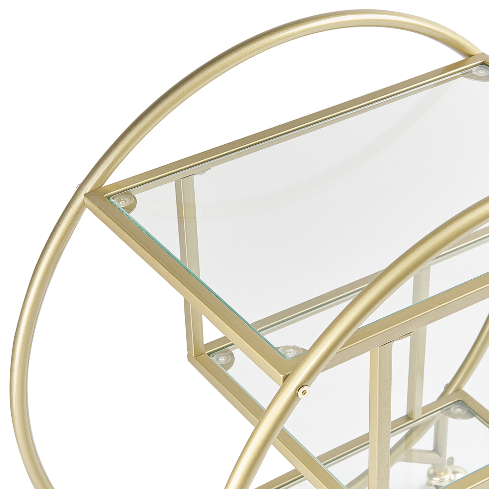 Carrello Cucina Metallo dorato Vetro 50 x 34 cm Ruote Glamour Portaoggetti Aperto Tre Ripiani Soggiorno