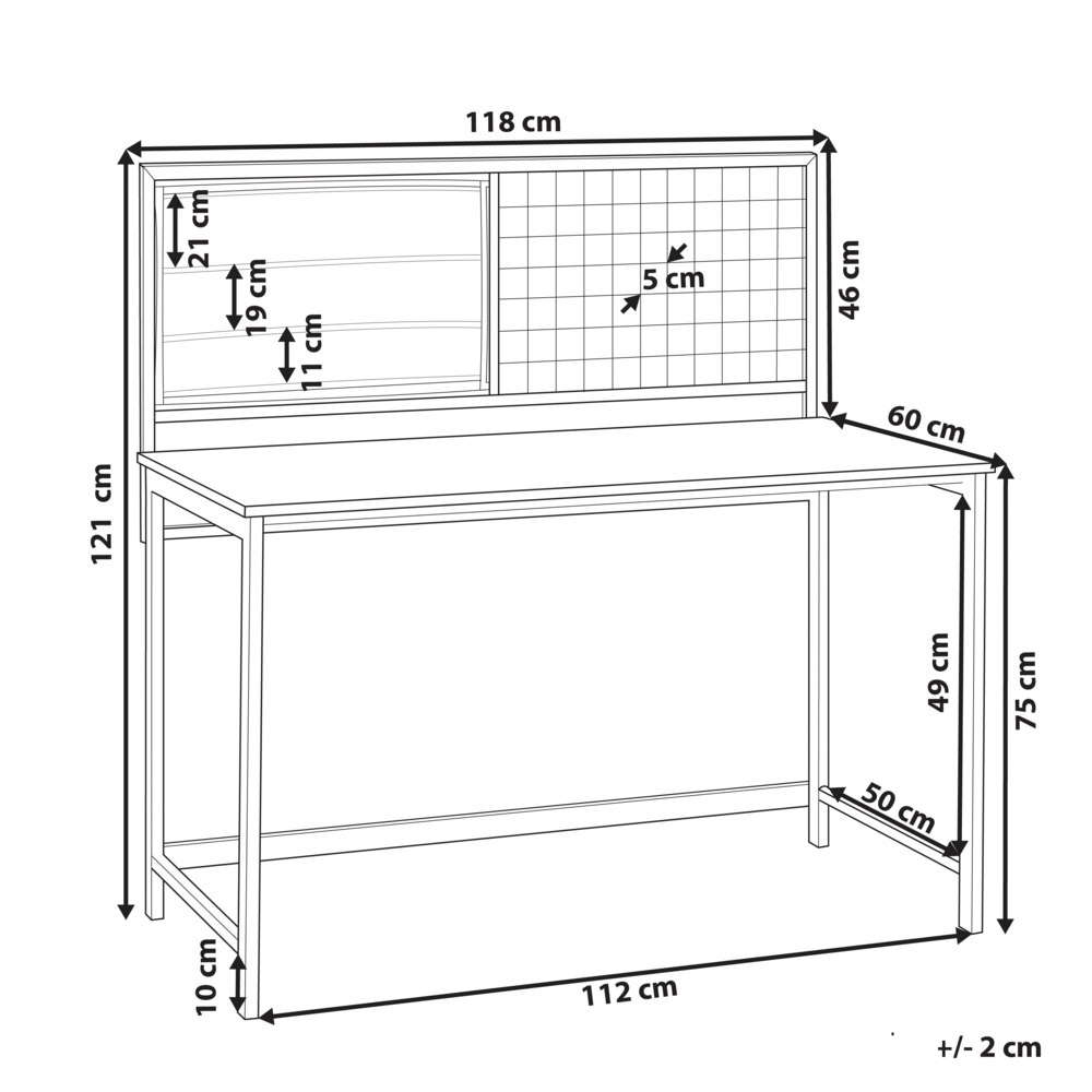 Scrivania nera con pannelli di particelle di legno scuro in metallo 60 x 118 cm Lavagna per appunti per l'home office