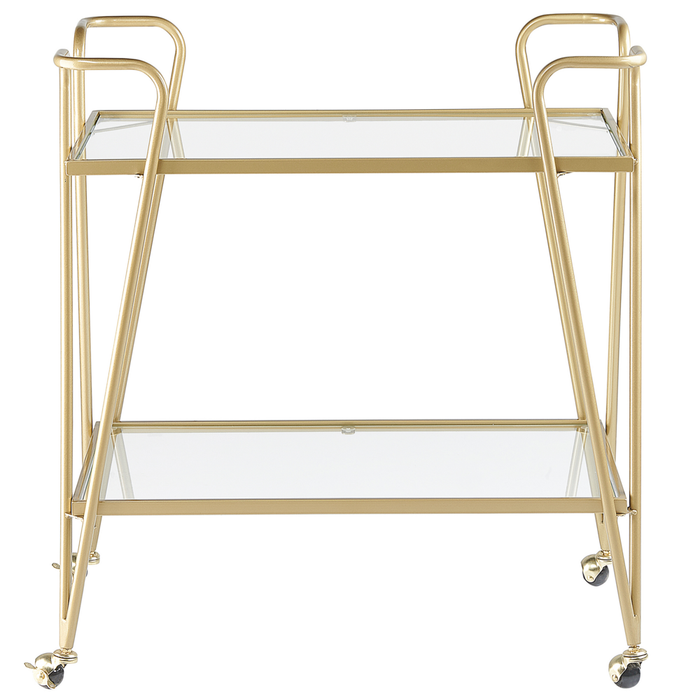 Carrello da Cucina Metallo dorato Vetro 75 x 45 cm Ruote Glamour Portaoggetti Aperto Due Piani Soggiorno