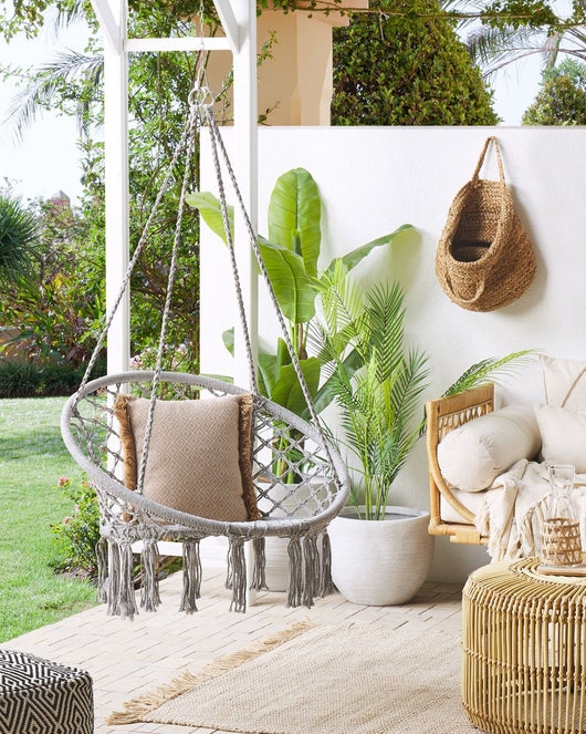 Sedia sospesa poltrona pensile Sedia a dondolo per interni intrecciata in macramè grigio Stile Boho