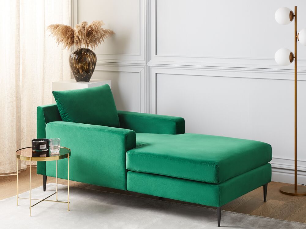 Chaise longue Velluto Verde Rivestimento Braccioli Cuscino Schienale Design Moderno Simmetrico