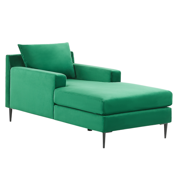 Chaise longue Velluto Verde Rivestimento Braccioli Cuscino Schienale Design Moderno Simmetrico