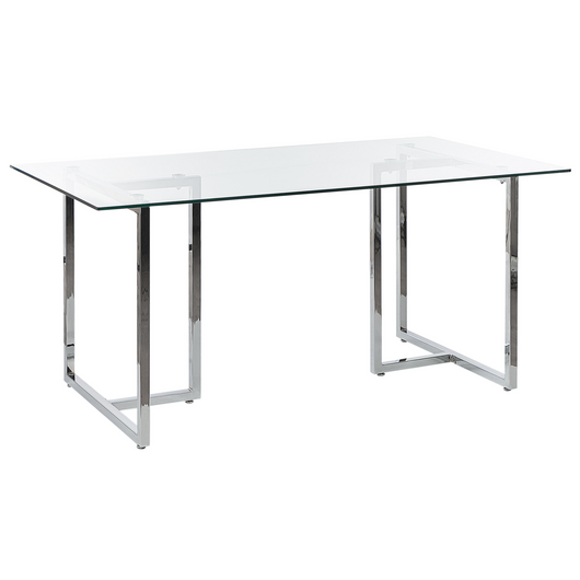 Tavolo da pranzo Piano in vetro temperato argento Rettangolare 160 x 90 cm Capacità 6 persone Design moderno