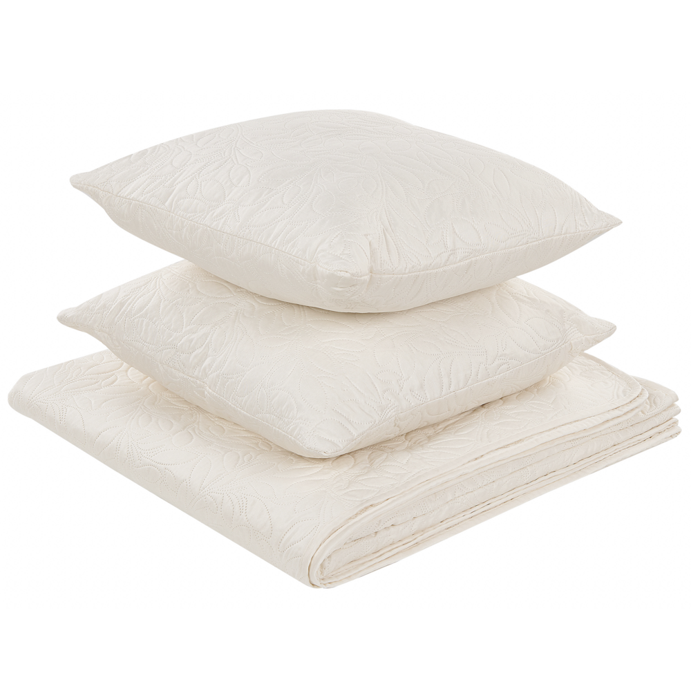 Copriletto in Tessuto Poliestere bianco sporco140 x 210 cm con Cuscini Motivo in Rilievo Decorativo Copriletto Lenzuola classico Camera da Letto