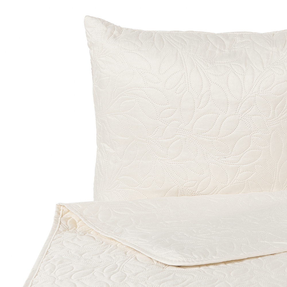 Copriletto in Tessuto Poliestere bianco sporco140 x 210 cm con Cuscini Motivo in Rilievo Decorativo Copriletto Lenzuola classico Camera da Letto