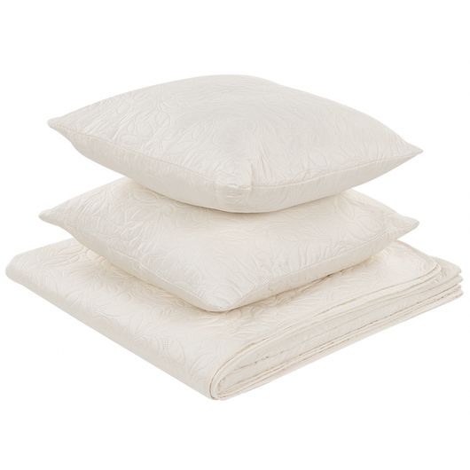 Copriletto in Tessuto di Poliestere beige chiaro 160 x 220 cm con Cuscini Motivo in Rilievo Decorativo Copriletto Lenzuola classico Camera da Letto