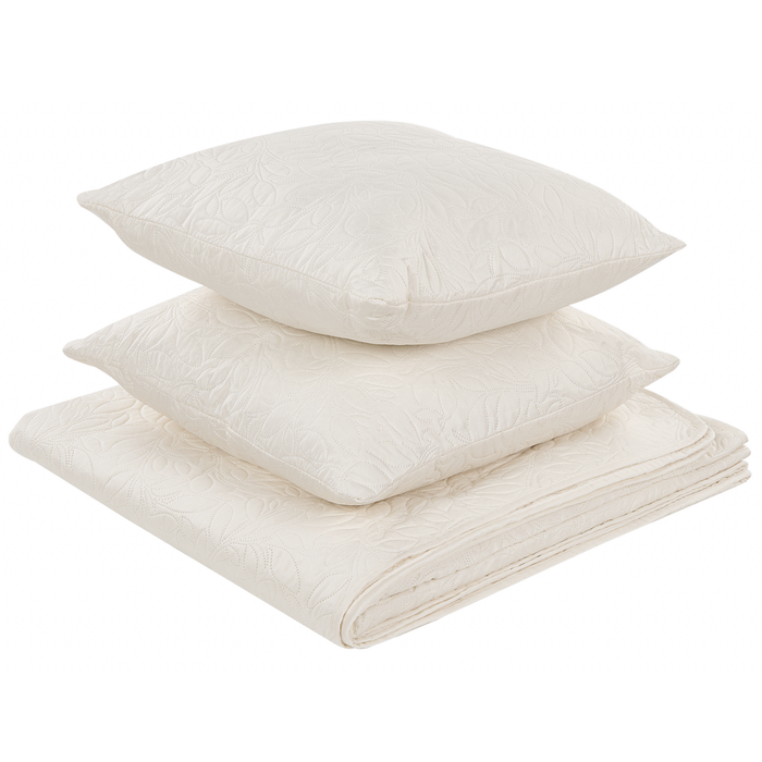 Copriletto in Tessuto di Poliestere beige chiaro 160 x 220 cm con Cuscini Motivo in Rilievo Decorativo Copriletto Lenzuola classico Camera da Letto