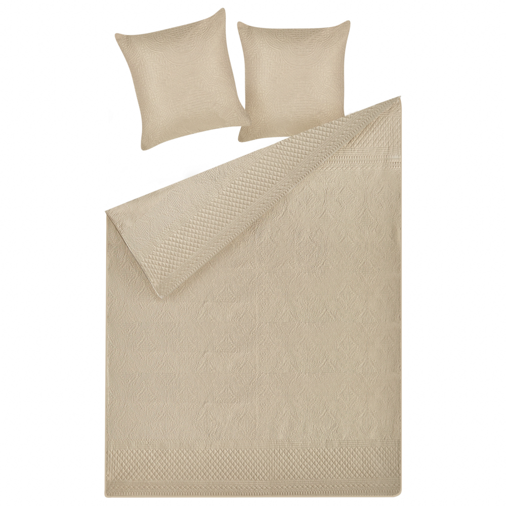 Copriletto in tessuto poliestere tortora 140 x 210 cm con cuscini motivo goffrato decorativo biancheria da letto classico camera da letto