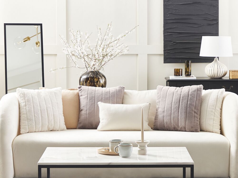 Set di 2 cuscini in poliestere grigio 45 x 45 cm Glam con cerniera in rilievo pelo soggiorno camera da letto