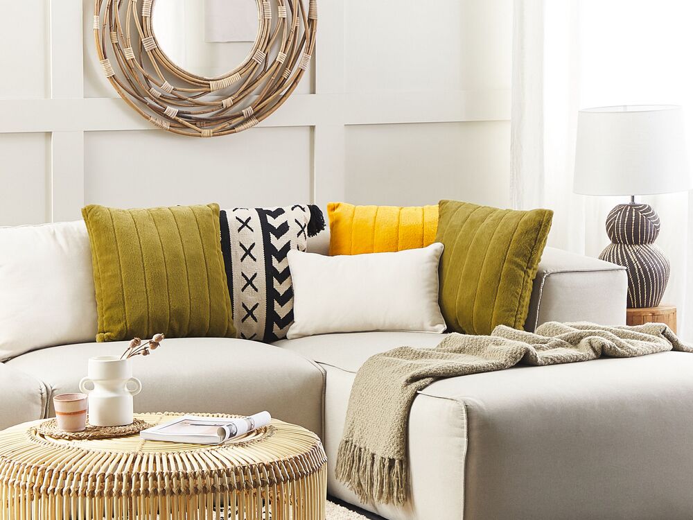 Set di 2 cuscini in poliestere verde 45 x 45 cm Glam con cerniera in rilievo pelo soggiorno camera da letto