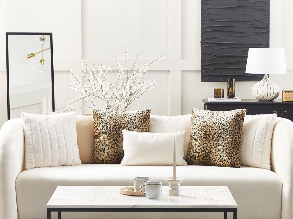 Set di 2 cuscini in acrilico marrone 45 x 45 cm Glam leopardato con zip pelo Soggiorno Camera da letto