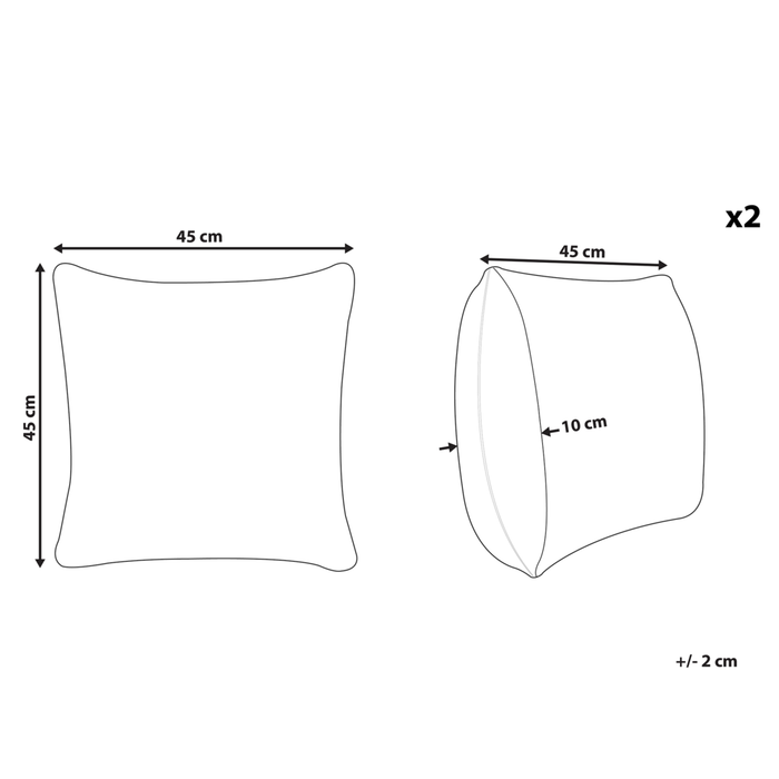 Set di 2 cuscini in poliestere bianco 45 x 45 cm Glam con cerniera in rilievo pelo soggiorno camera da letto