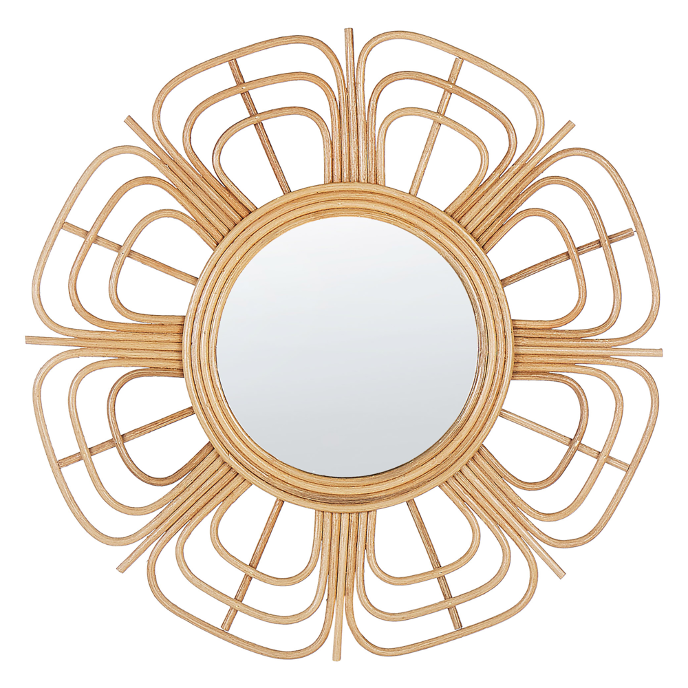 Specchio da parete in rattan naturale 60 cm Boho con Fiori Ganci di montaggio Soggiorno Camera da letto