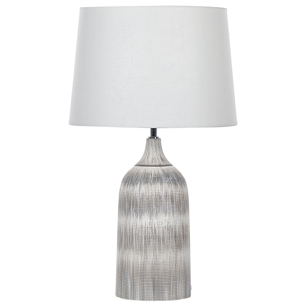 Lampada da tavolo Base in ceramica grigia 66 cm Paralume in tessuto bianco Lampada da comodino classica