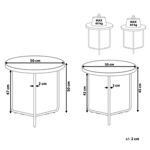 Set di 2 Tavolini Effetto Cemento con Gambe in Metallo Nero Rotondi Mobili Soggiorno Piccoli e Medi