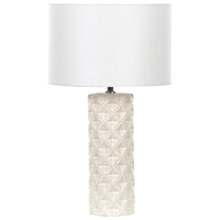 Lampada da Tavolo Luce Beige Ceramica 49 cm Motivo Geometrico Bianco Tamburo Paralume Comodino Soggiorno Camera da Letto Illuminazione