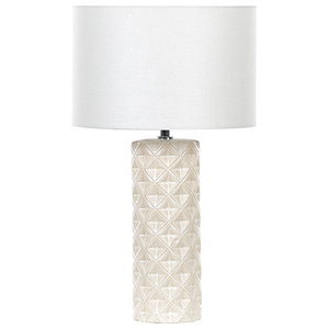 Lampada da Tavolo Luce Beige Ceramica 49 cm Motivo Geometrico Bianco Tamburo Paralume Comodino Soggiorno Camera da Letto Illuminazione