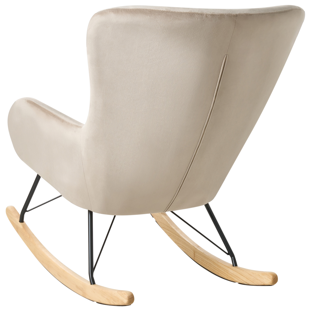 Sedia A Dondolo Velluto Beige Gambe In Metallo Pattini In Legno Moderni