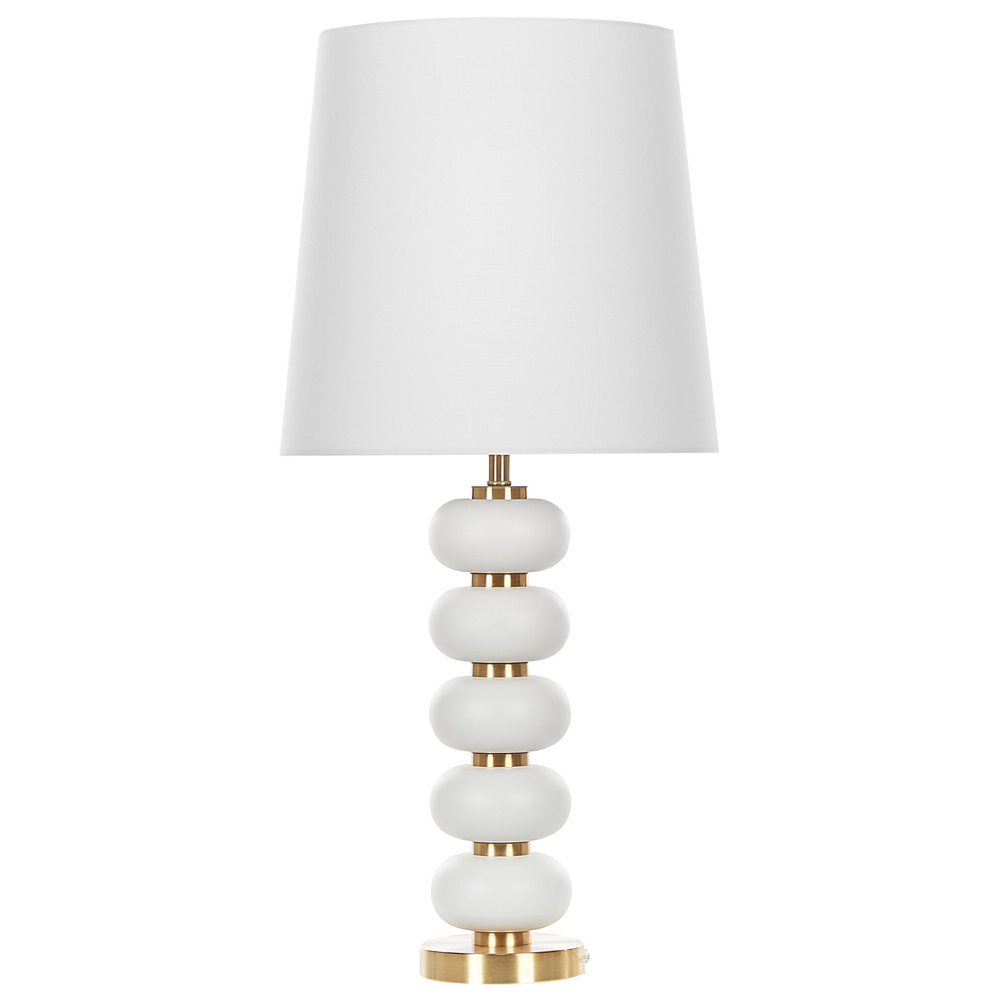 Lampada da Tavolo Base in Metallo Bianco e dorato con Paralume Impero in Tessuto Bianco