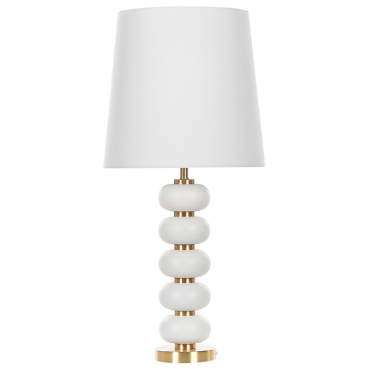 Lampada da Tavolo Base in Metallo Bianco e dorato con Paralume Impero in Tessuto Bianco