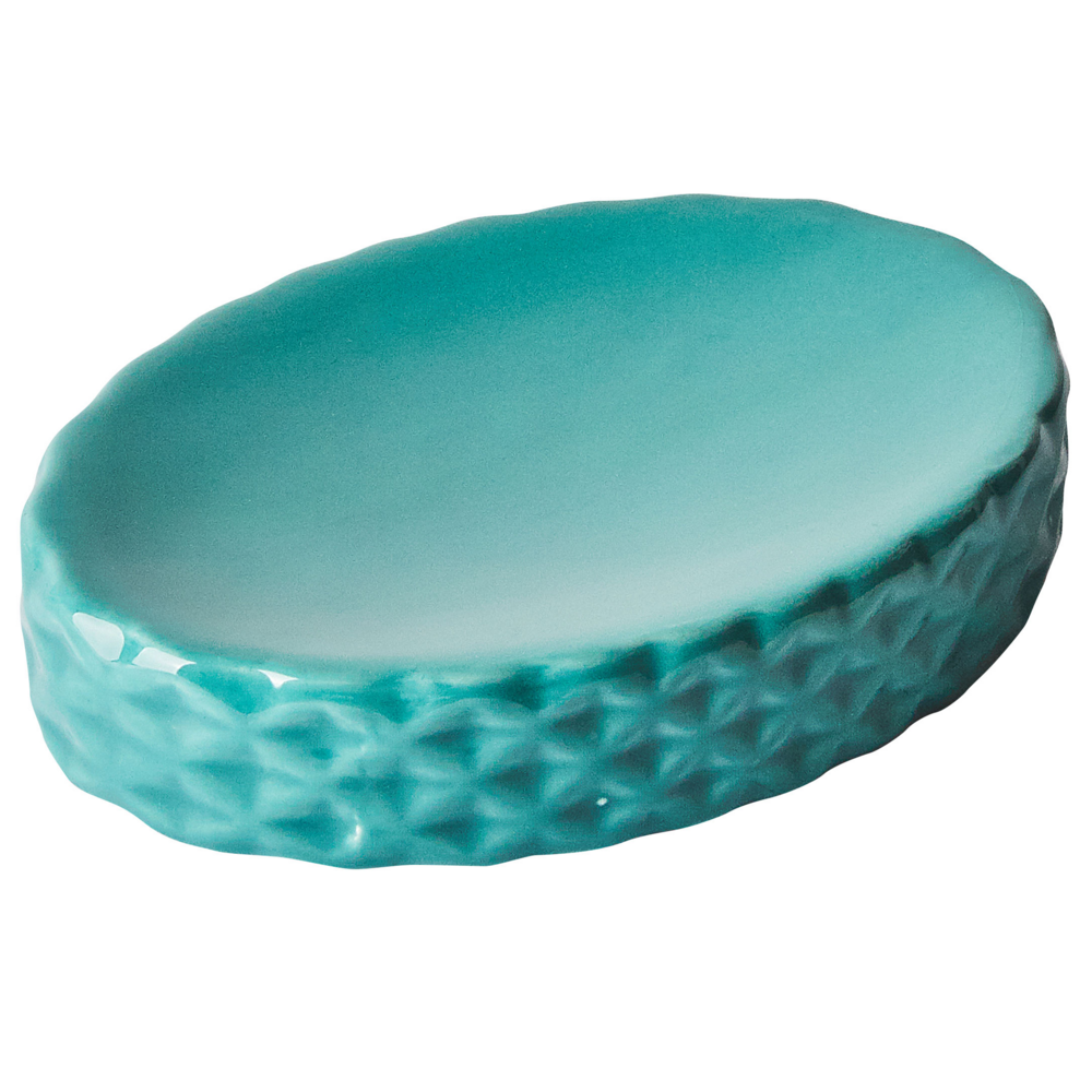 Set di 4 Accessori Bagno in Ceramica blu dispenser sapone porta sapone Portaspazzolino recipiente