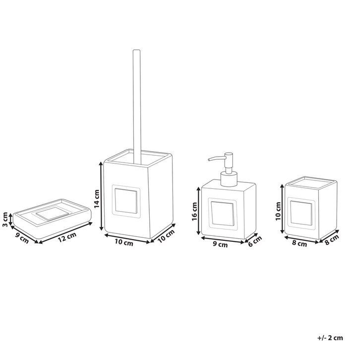 Set di 4 Accessori Bagno in Ceramica nero e legno chiaro dispenser sapone portasapone Bicchiere Portaspazzolino