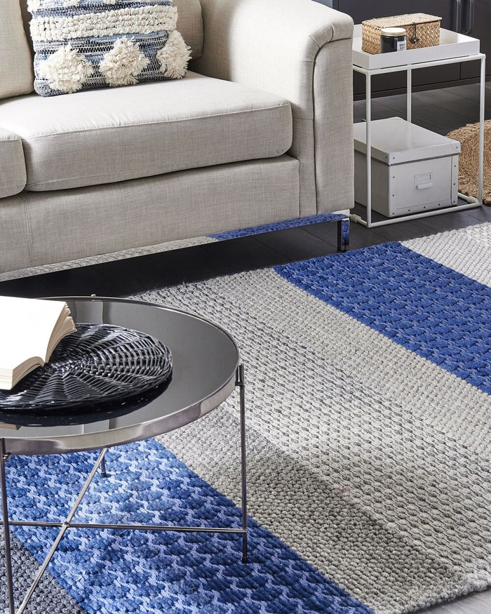 Tappeto tappetino 140 x 200 cm Lana Blu e Grigio Camera da Letto